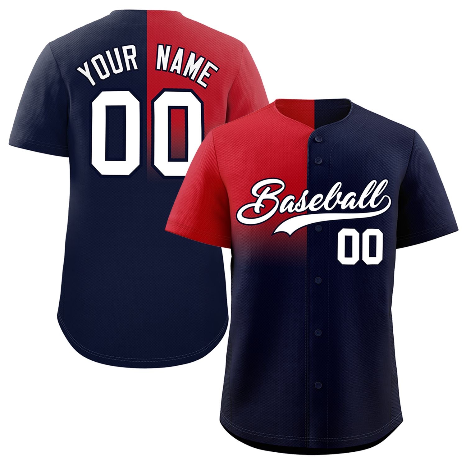 Custom Navy Red Personalized Half Gradient Design Authentic Baseball Jersey