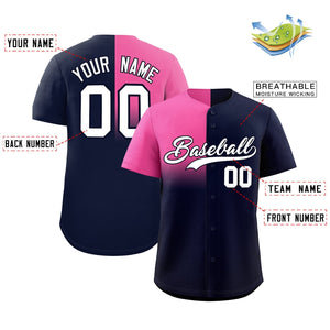 Custom Navy Pink Personalized Half Gradient Design Authentic Baseball Jersey