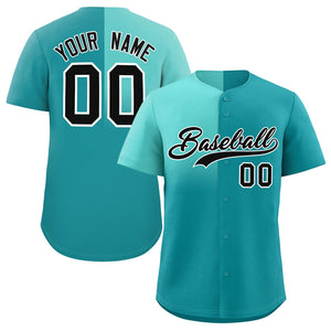 Custom Aqua Bright Green Personalized Half Gradient Design Authentic Baseball Jersey