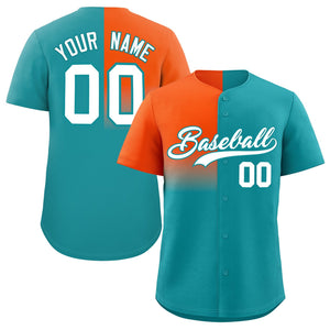 Custom Aqua Orange Personalized Half Gradient Design Authentic Baseball Jersey