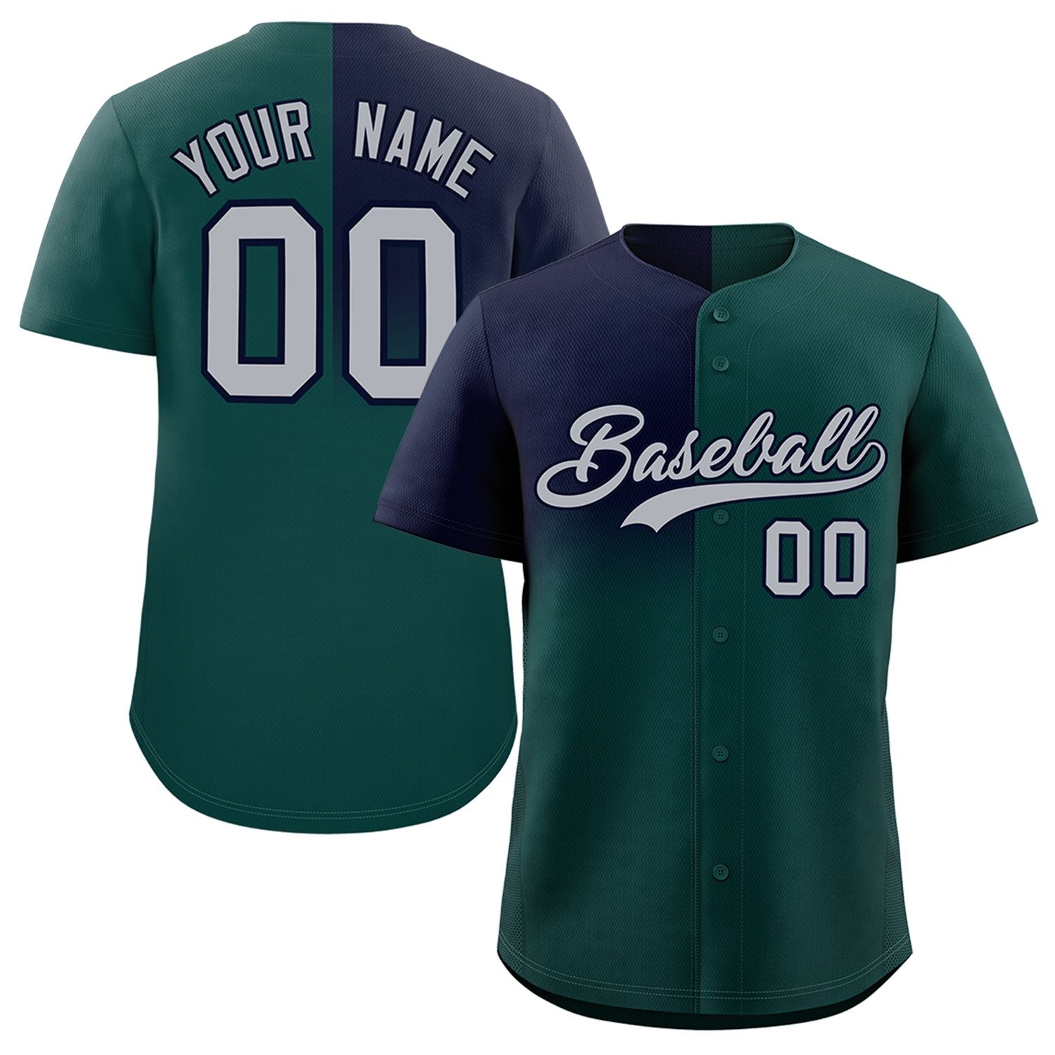 Custom Midnight Green Navy Personalized Half Gradient Design Authentic Baseball Jersey