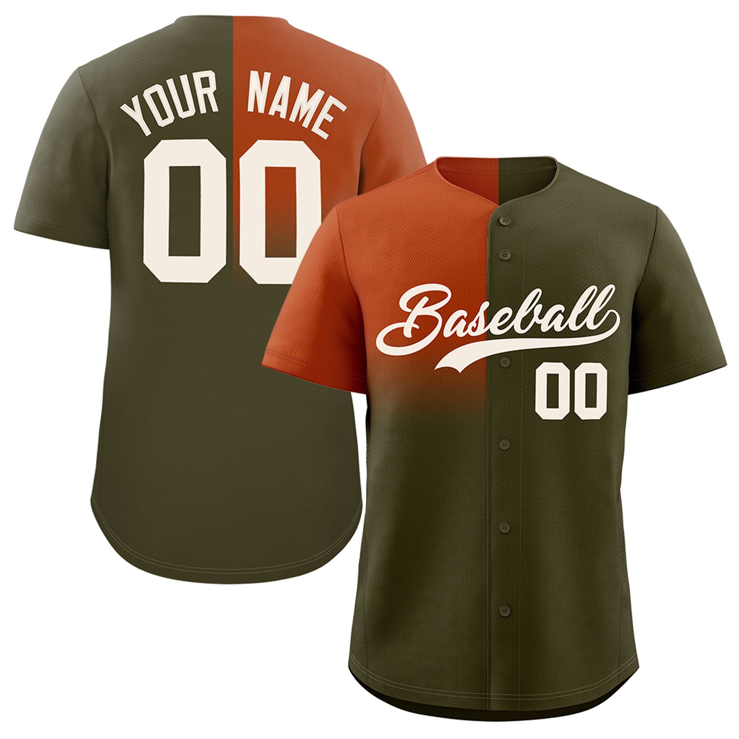 Custom Olive Texas Orange Personalized Half Gradient Design Authentic Baseball Jersey