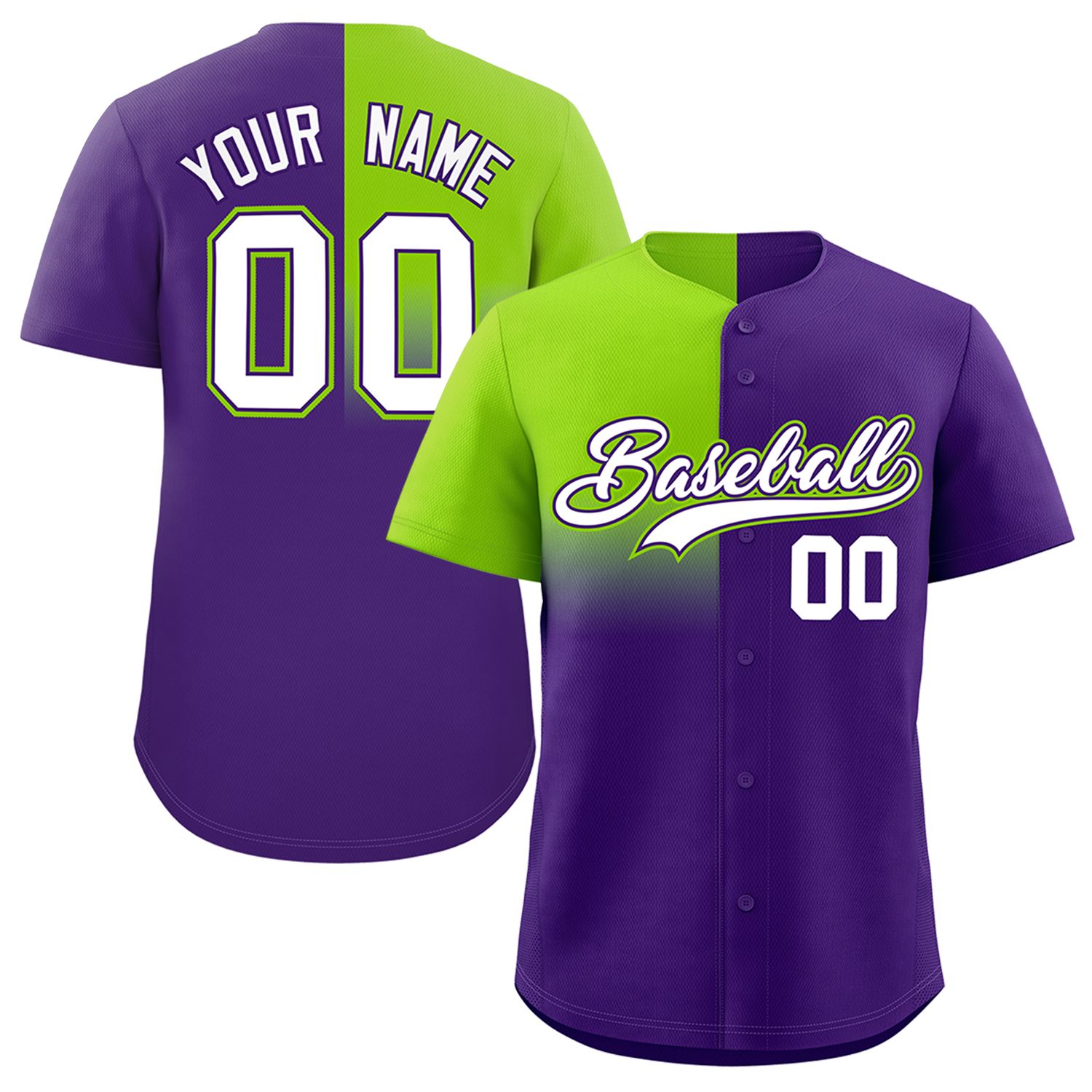 Custom Purple Neon Green Personalized Half Gradient Design Authentic Baseball Jersey