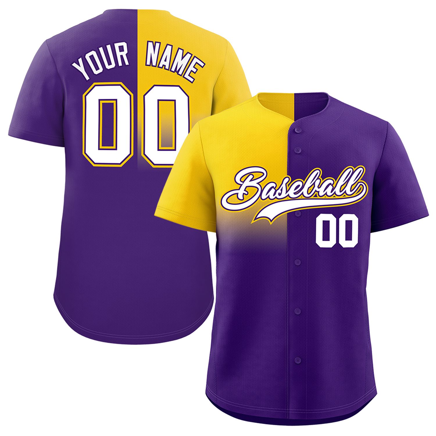 Custom Purple Gold Personalized Half Gradient Design Authentic Baseball Jersey