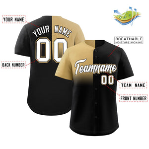 Custom Black Old Gold Personalized Half Gradient Design Authentic Baseball Jersey