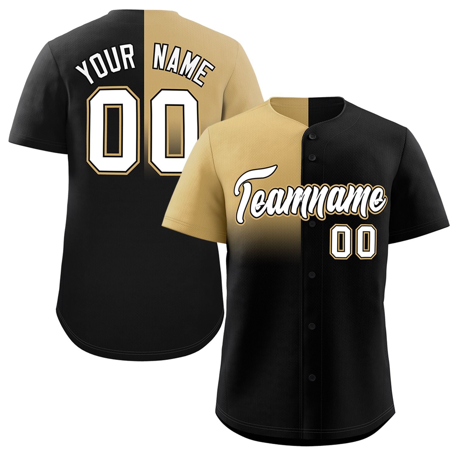 Custom Black Old Gold Personalized Half Gradient Design Authentic Baseball Jersey