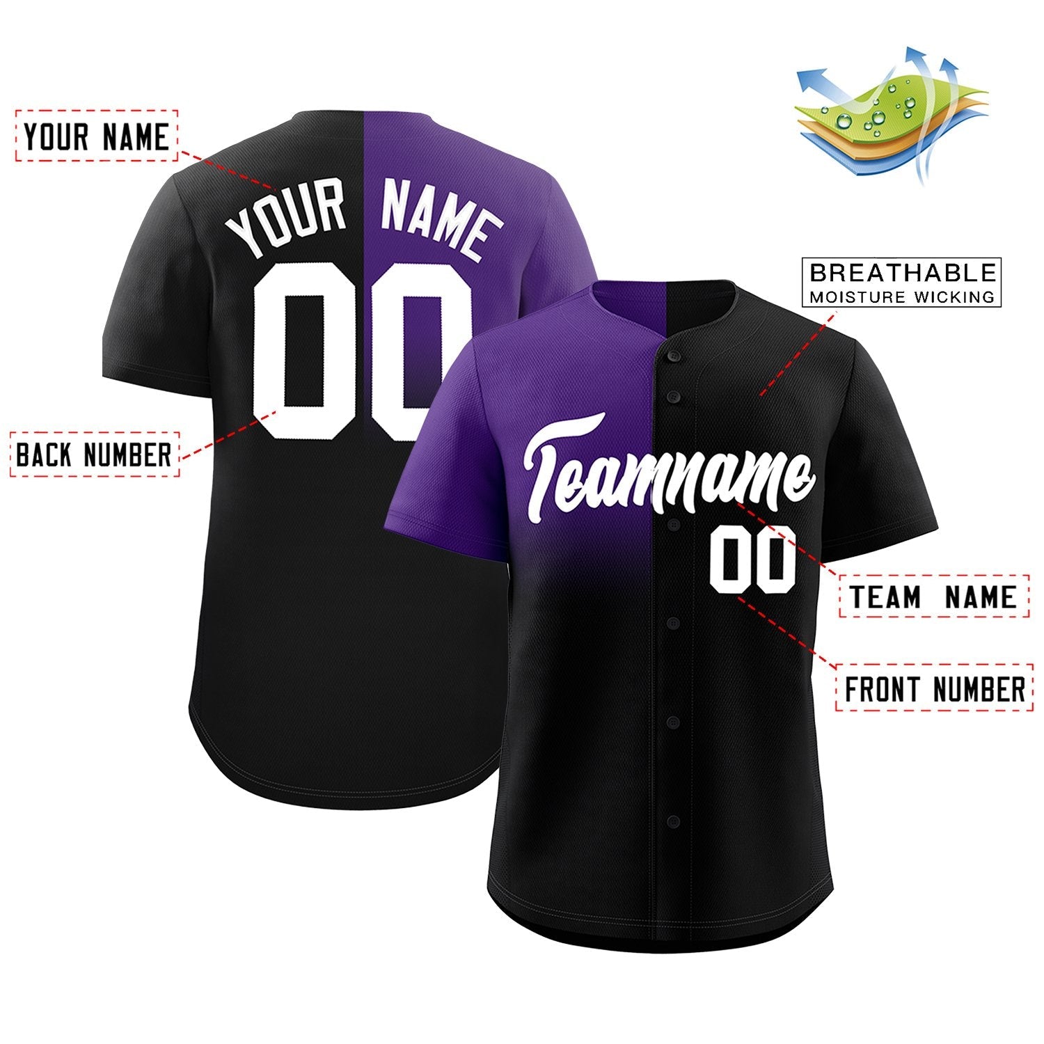 Custom Black Purple Personalized Half Gradient Design Authentic Baseball Jersey