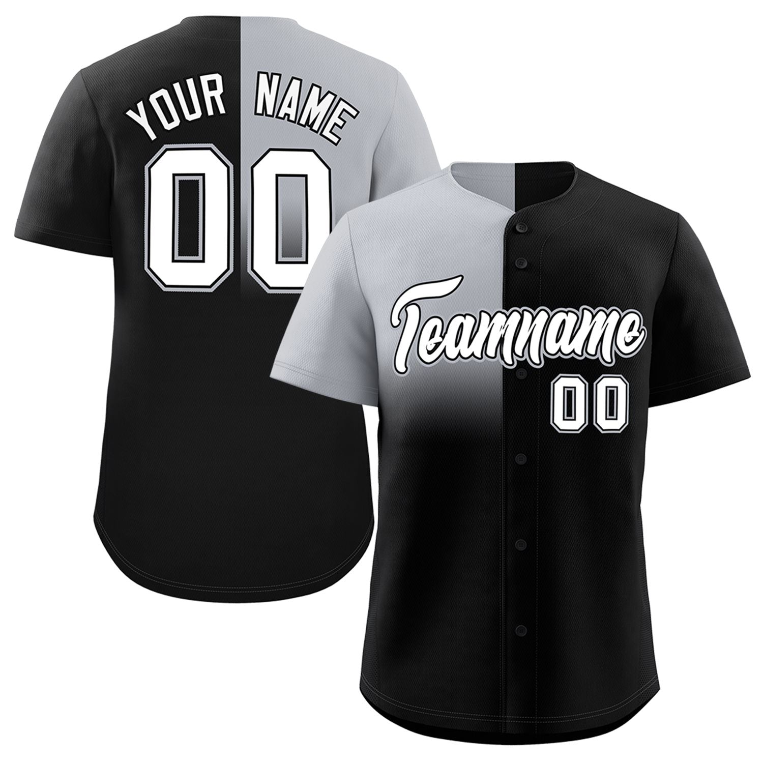 Custom Black Gray Personalized Half Gradient Design Authentic Baseball Jersey