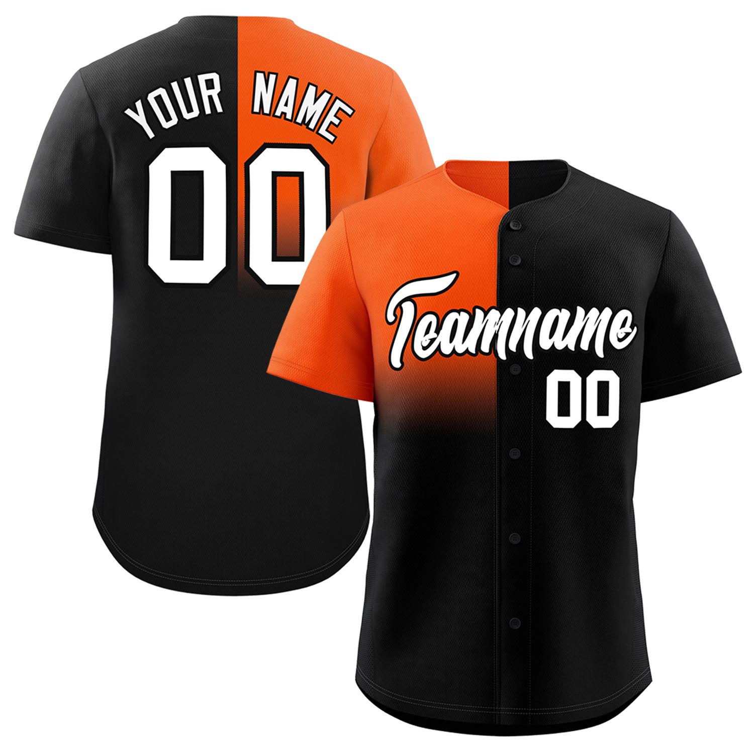 Custom Black Orange Personalized Half Gradient Design Authentic Baseball Jersey