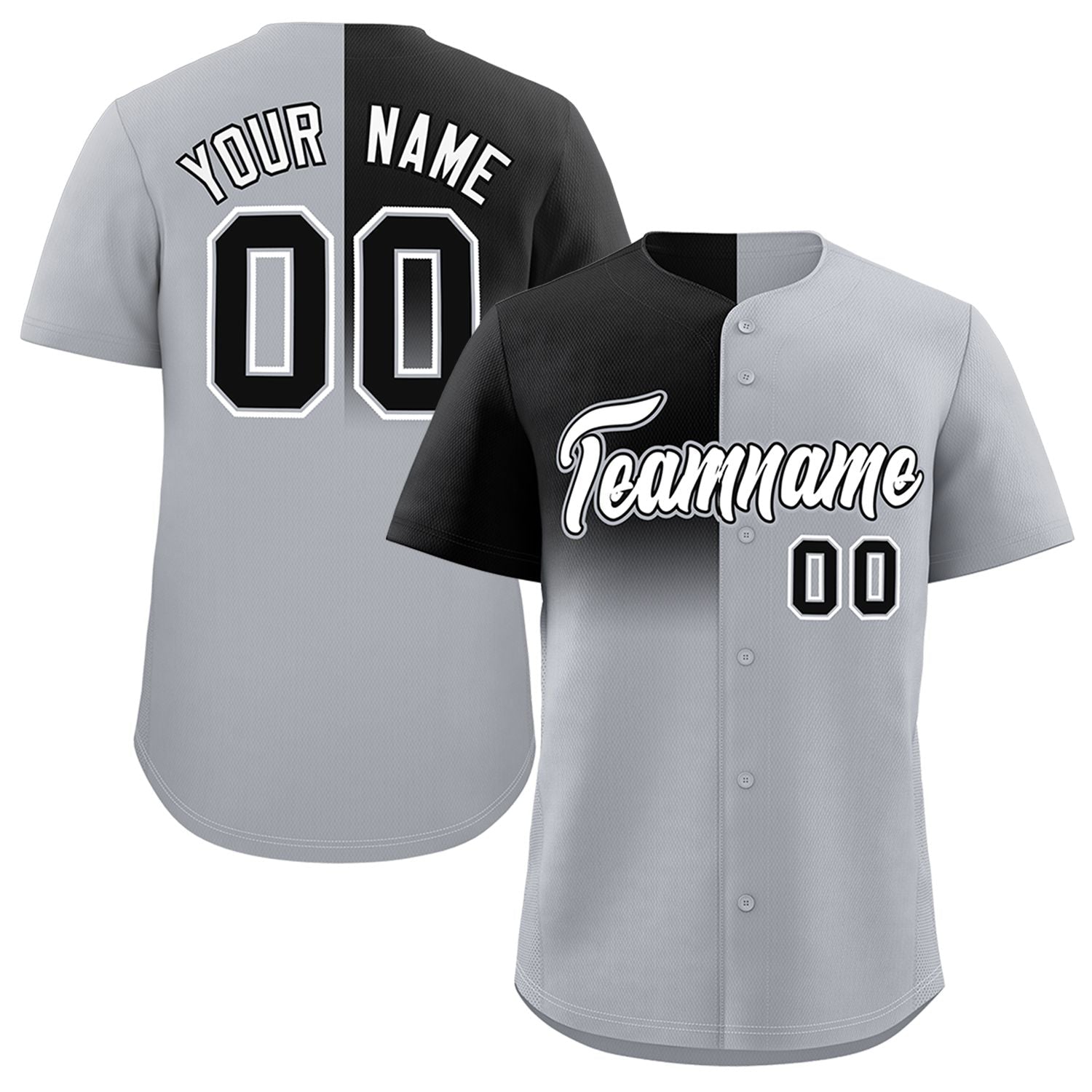 Custom Gray Black Personalized Half Gradient Design Authentic Baseball Jersey