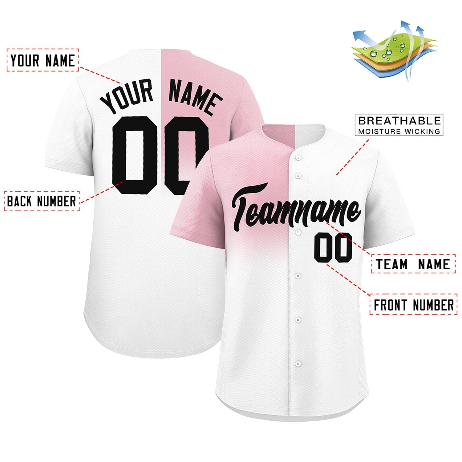 Custom White Light Pink Personalized Half Gradient Design Authentic Baseball Jersey