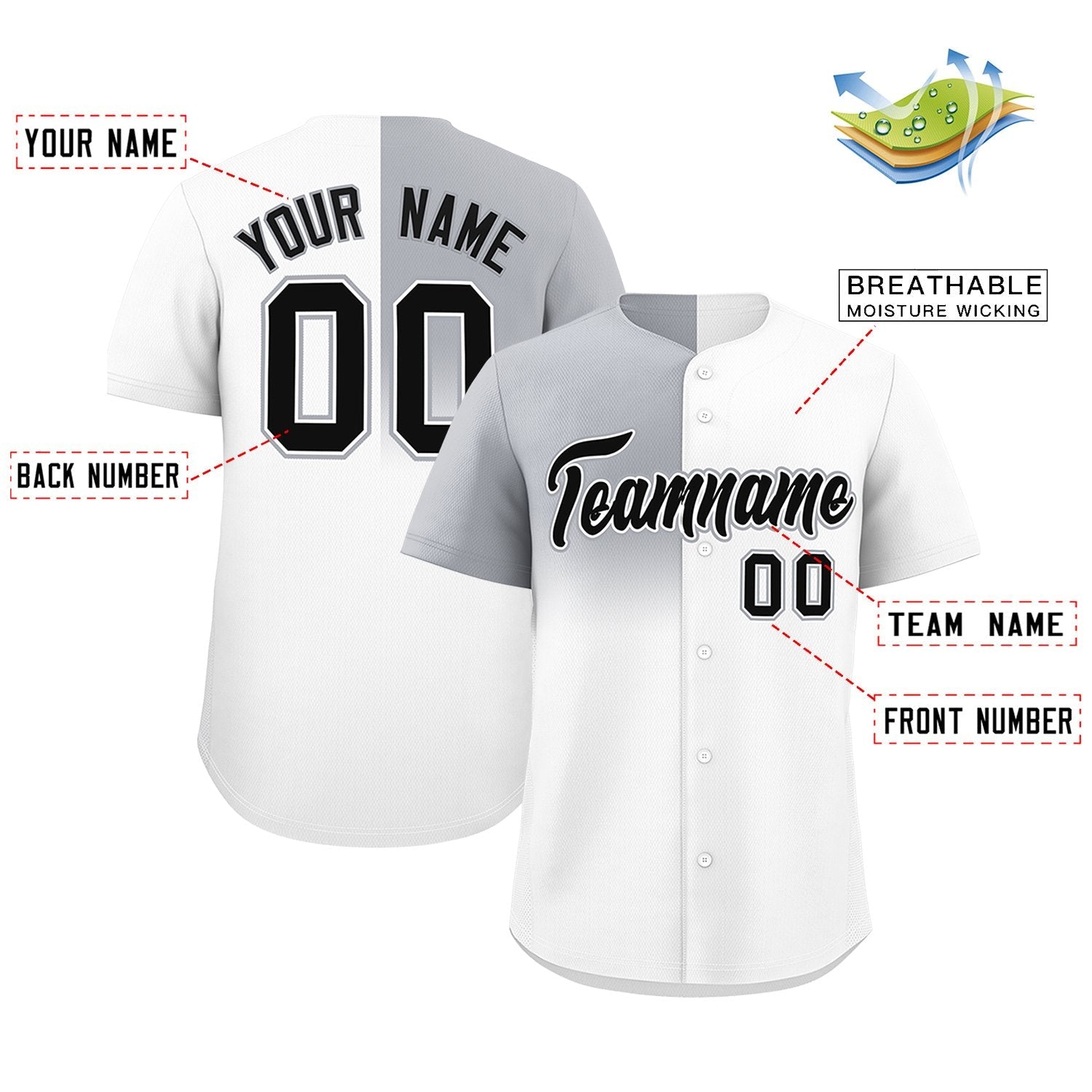 Custom White Gray Personalized Half Gradient Design Authentic Baseball Jersey