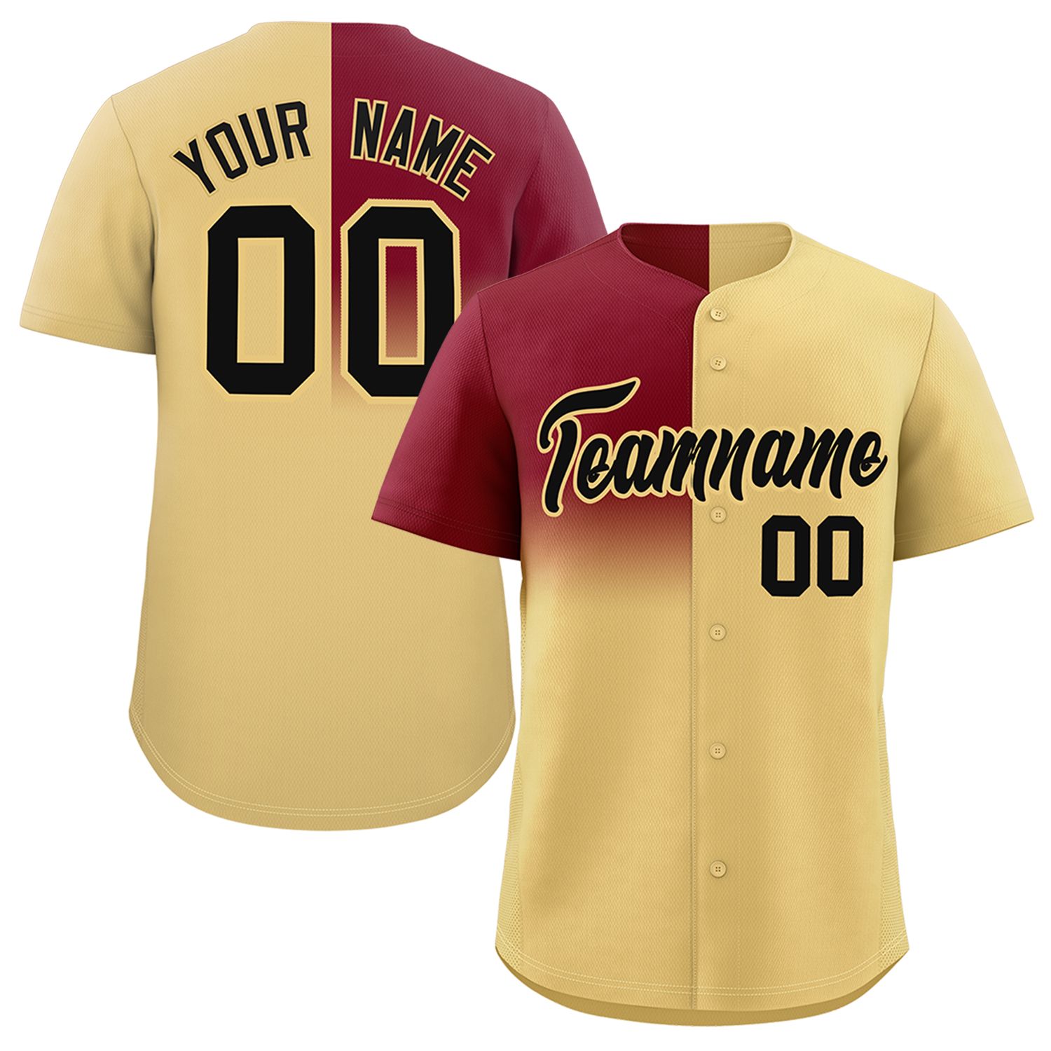 Custom Khaki Crimson Personalized Half Gradient Design Authentic Baseball Jersey