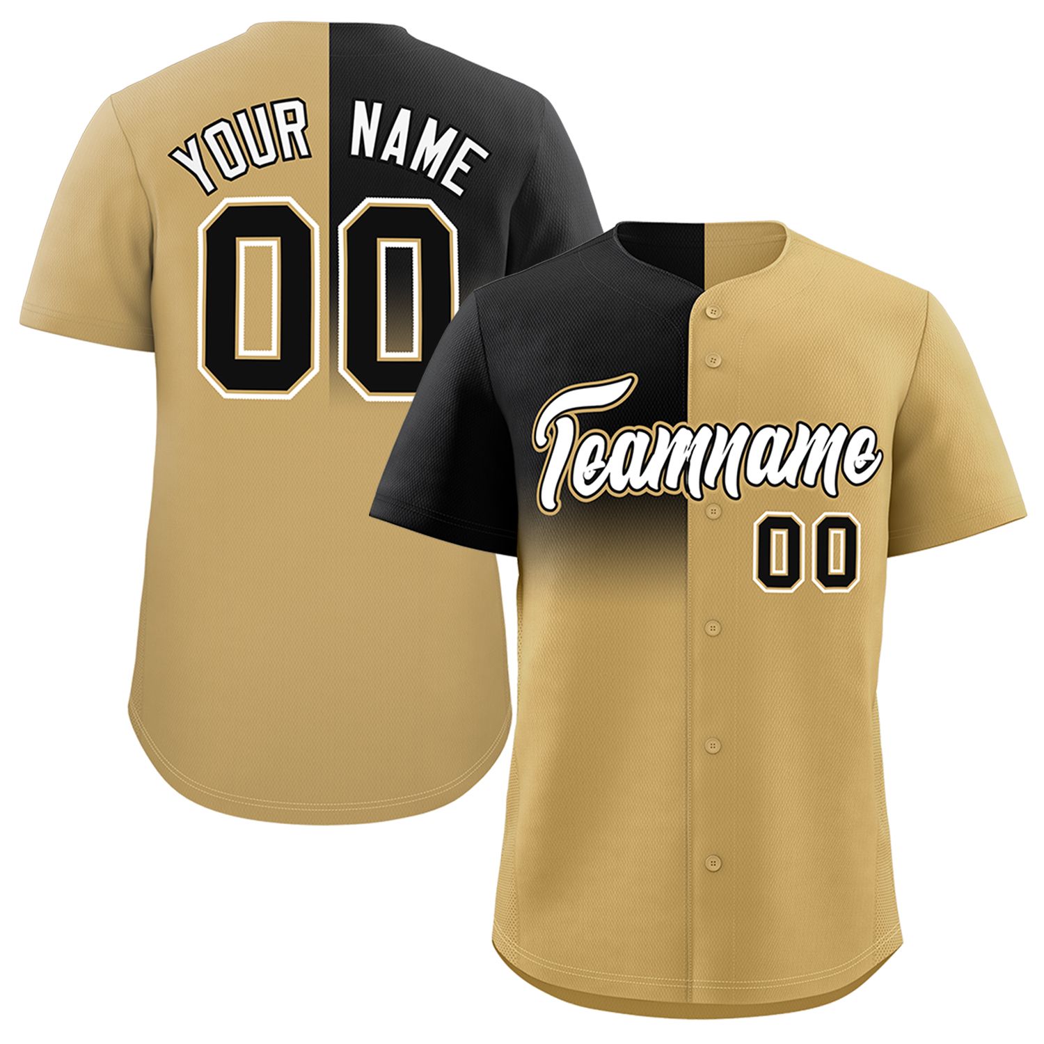 Custom Old Gold Black Personalized Half Gradient Design Authentic Baseball Jersey