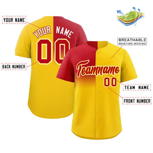 Custom Gold Red Personalized Half Gradient Design Authentic Baseball Jersey