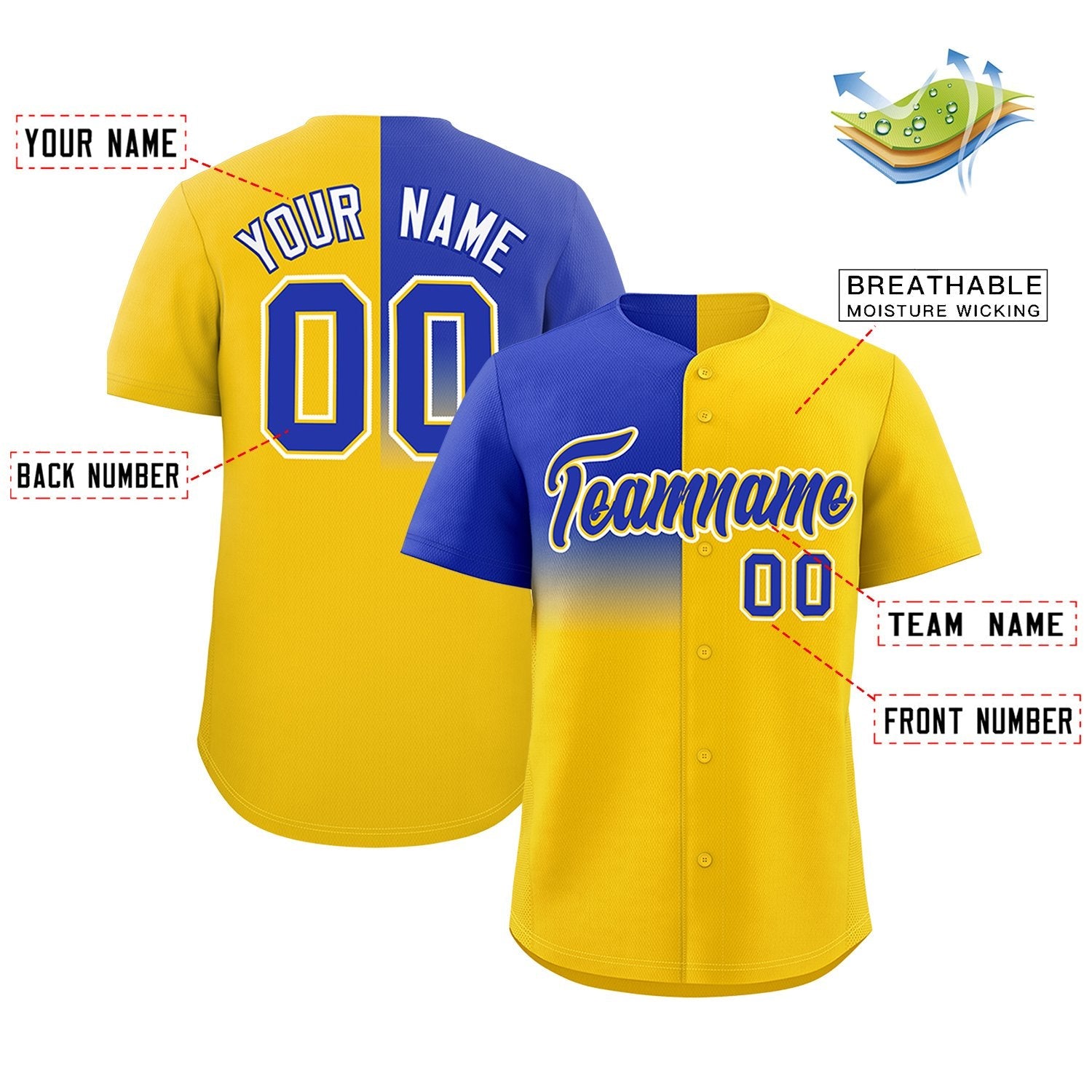 Custom Gold Royal Personalized Half Gradient Design Authentic Baseball Jersey