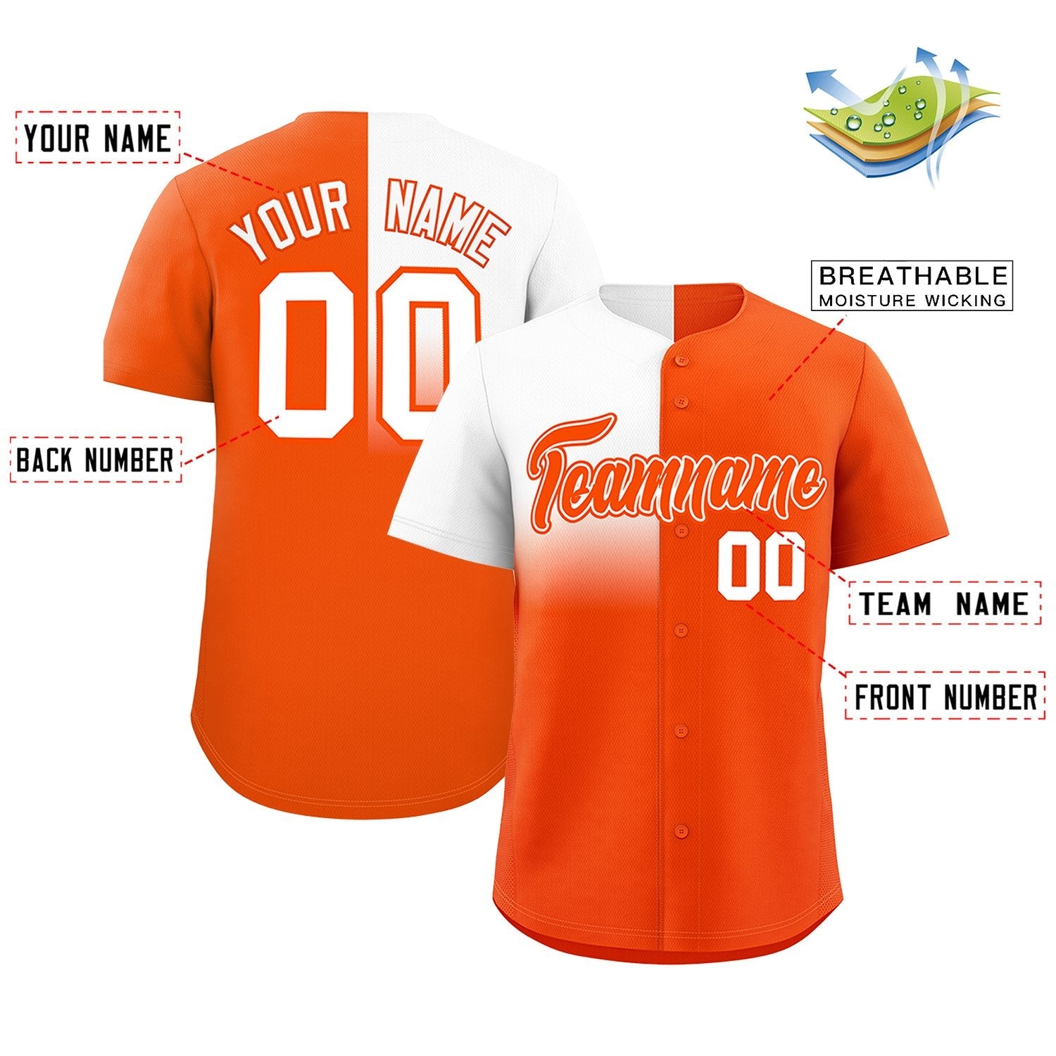 Custom Orange White Personalized Half Gradient Design Authentic Baseball Jersey