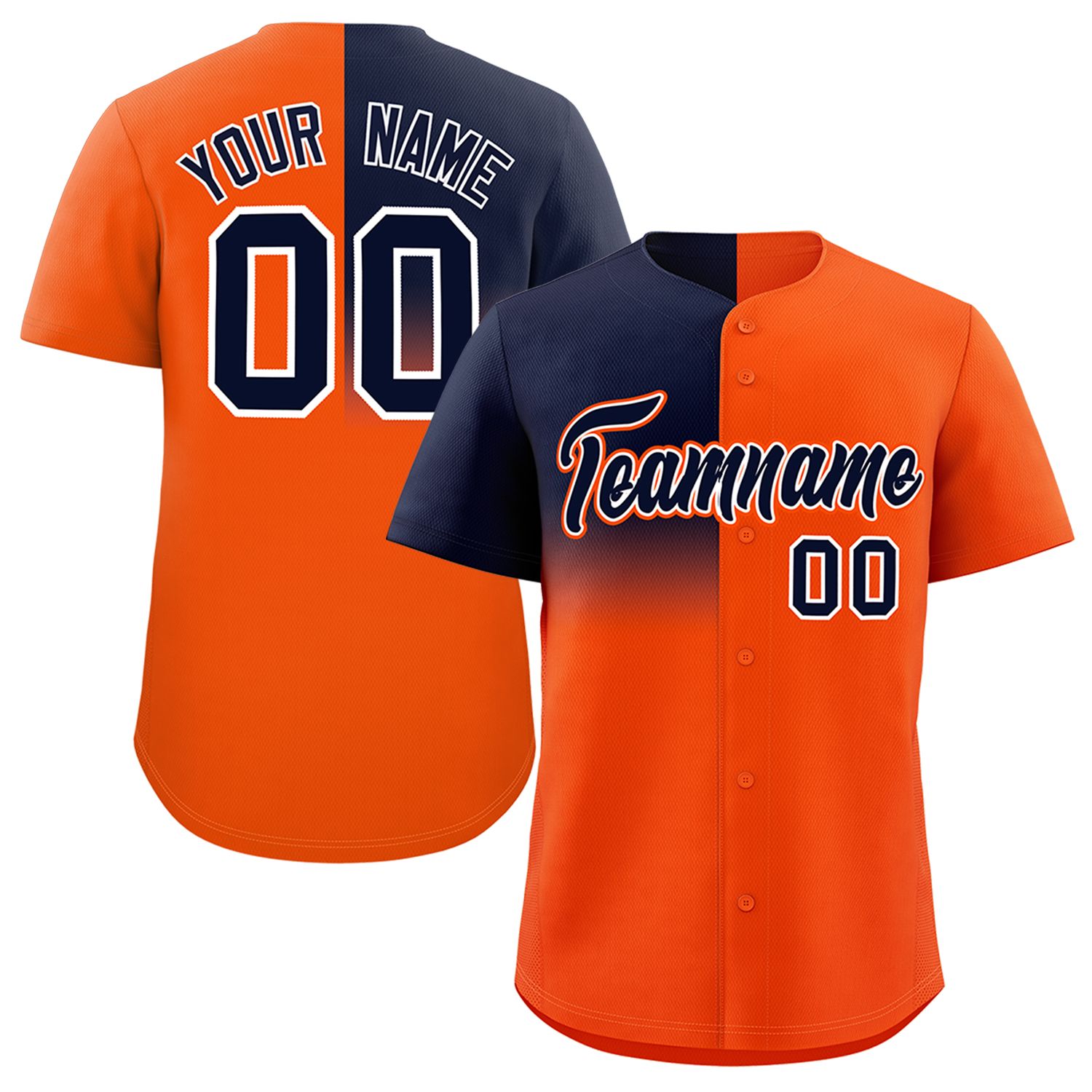 Custom Orange Navy Personalized Half Gradient Design Authentic Baseball Jersey