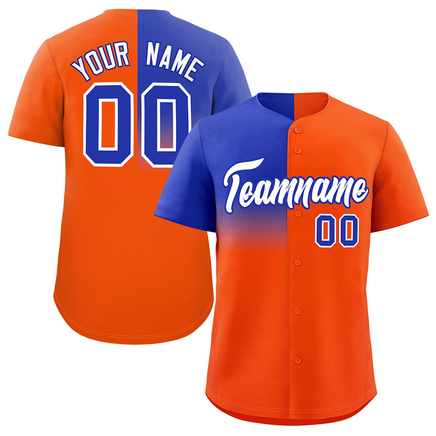 Custom Orange Royal Personalized Half Gradient Design Authentic Baseball Jersey