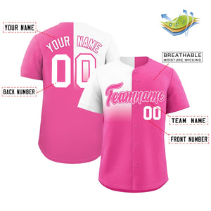 Custom Pink White Personalized Half Gradient Design Authentic Baseball Jersey