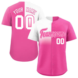 Custom Pink White Personalized Half Gradient Design Authentic Baseball Jersey