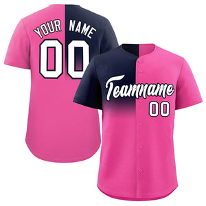 Custom Pink Navy Personalized Half Gradient Design Authentic Baseball Jersey