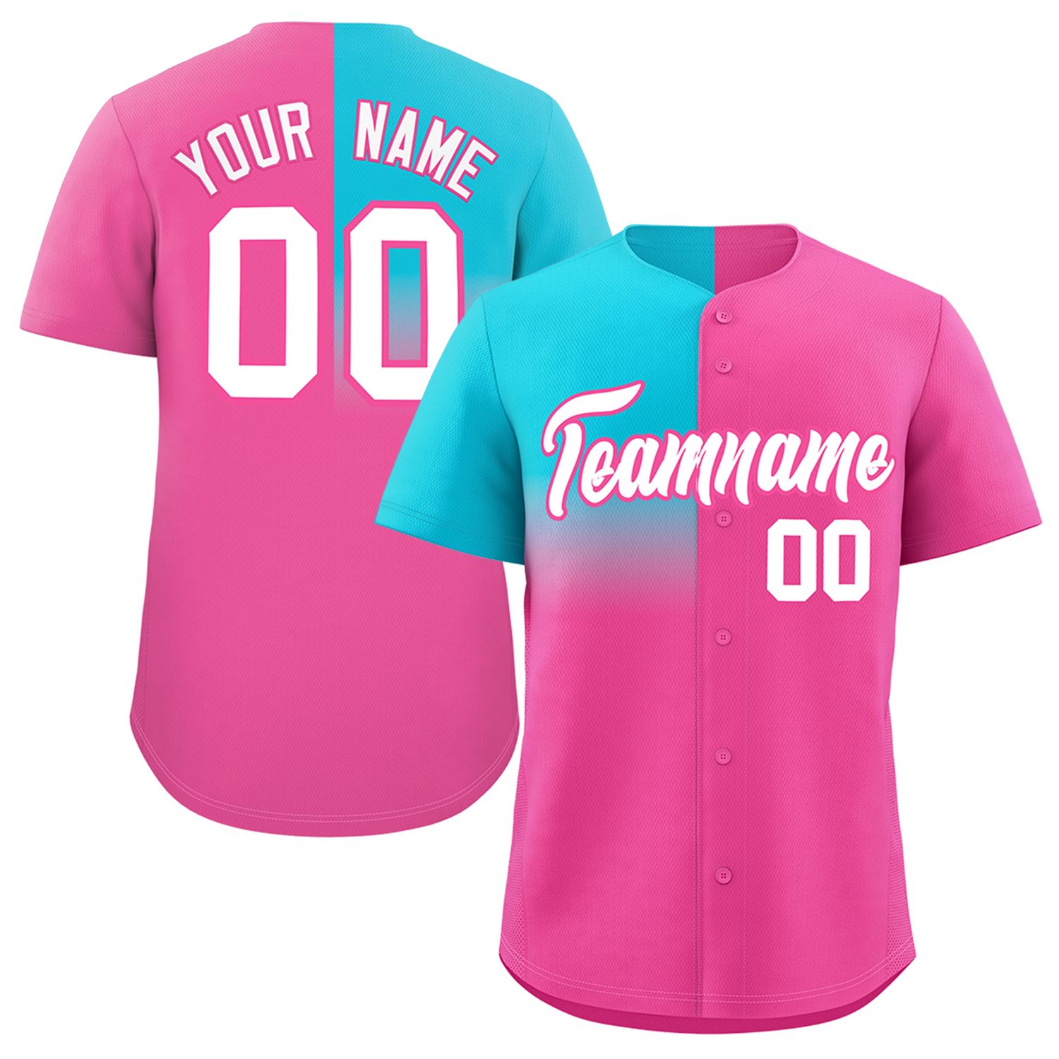 Custom Pink Sky Blue Personalized Half Gradient Design Authentic Baseball Jersey