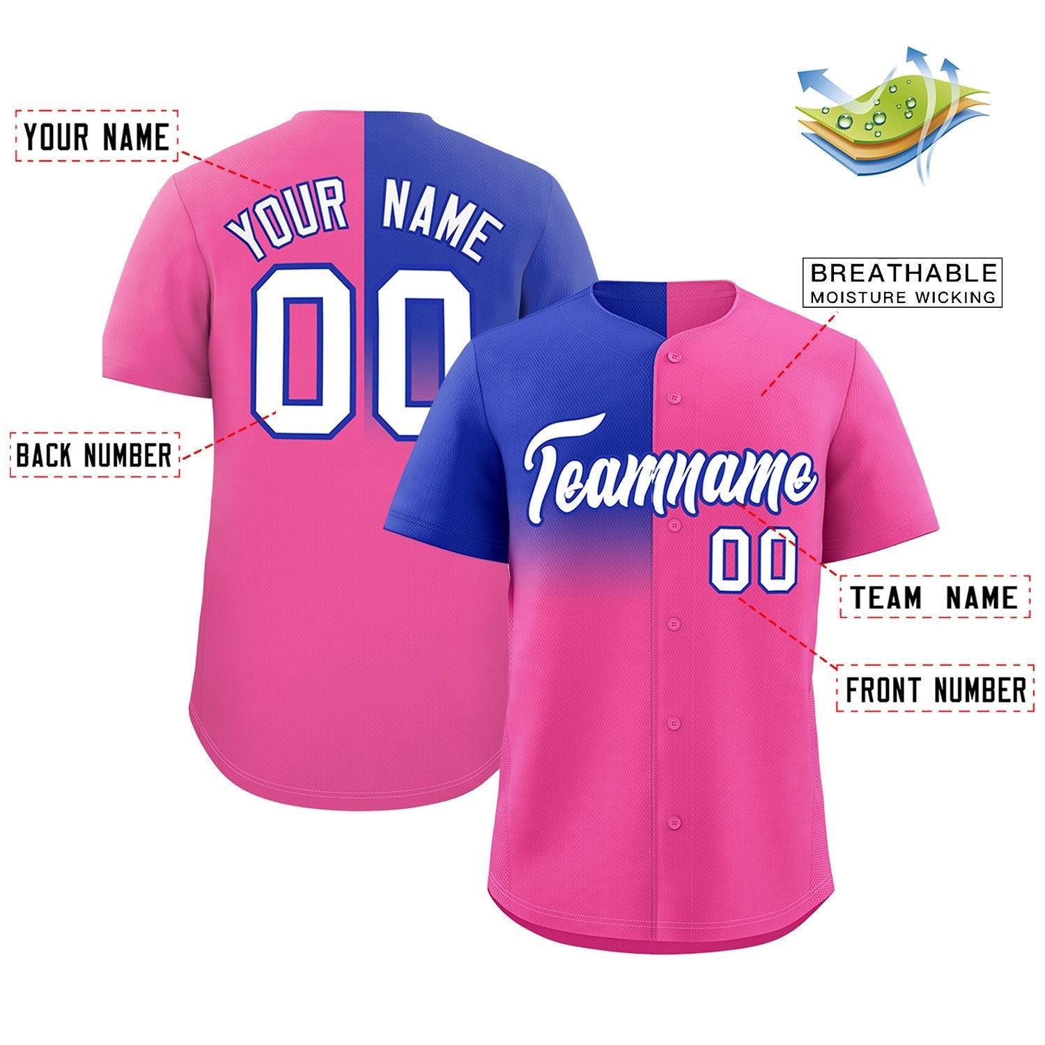 Custom Pink Royal Personalized Half Gradient Design Authentic Baseball Jersey