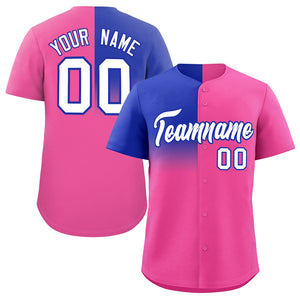 Custom Pink Royal Personalized Half Gradient Design Authentic Baseball Jersey