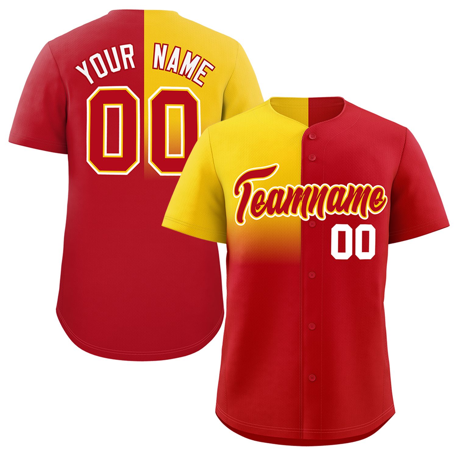 Custom Red Gold Personalized Half Gradient Design Authentic Baseball Jersey