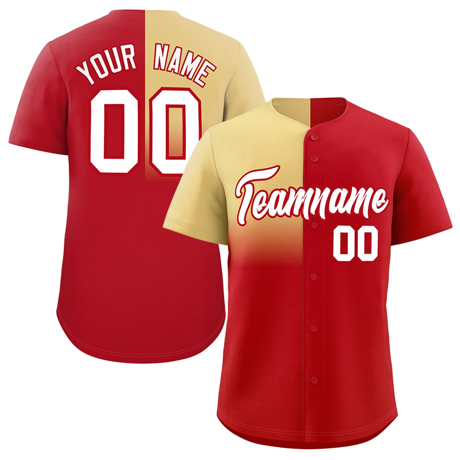 Custom Red Khaki Personalized Half Gradient Design Authentic Baseball Jersey