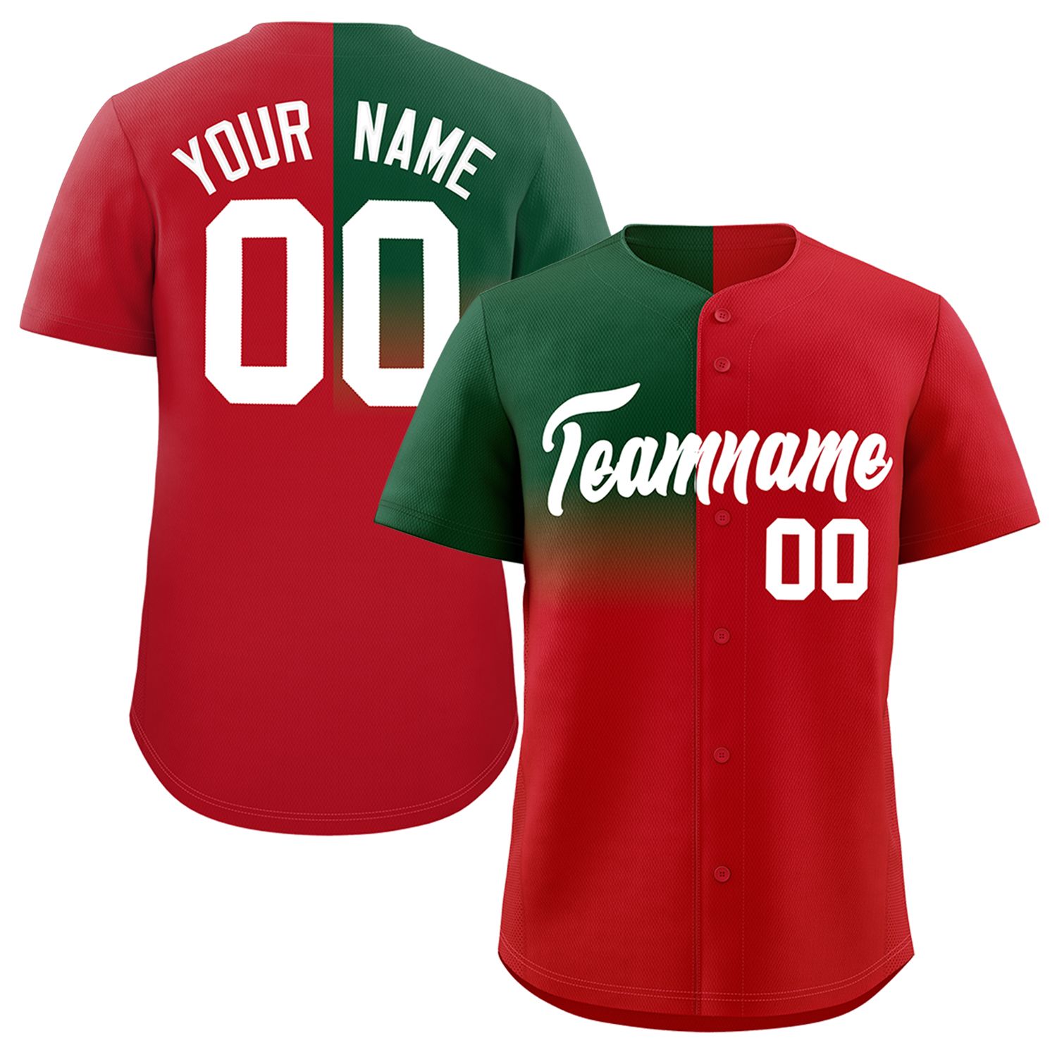 Custom Red Green Personalized Half Gradient Design Authentic Baseball Jersey