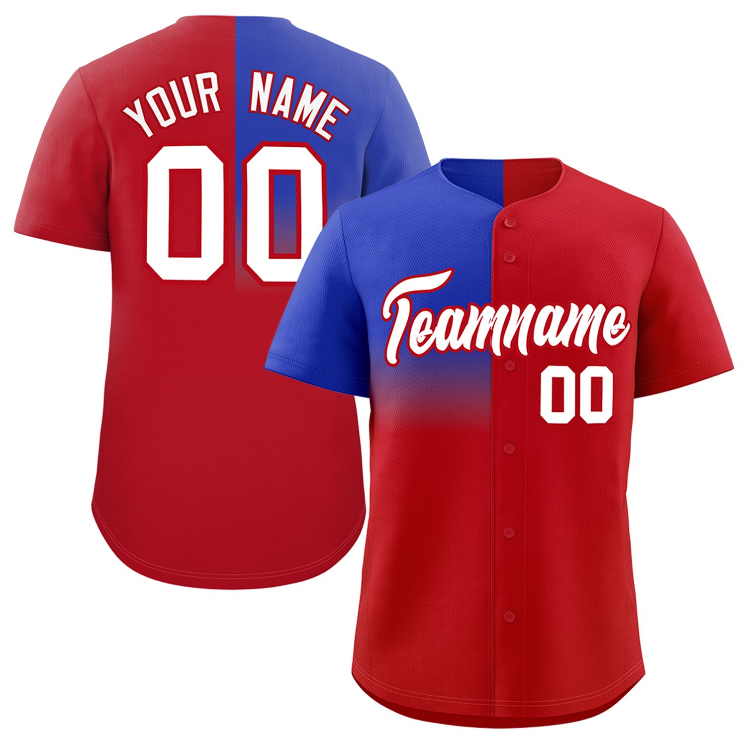 Custom Red Royal Personalized Half Gradient Design Authentic Baseball Jersey