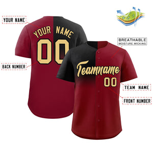 Custom Crimson Black Personalized Half Gradient Design Authentic Baseball Jersey