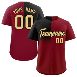 Custom Crimson Black Personalized Half Gradient Design Authentic Baseball Jersey