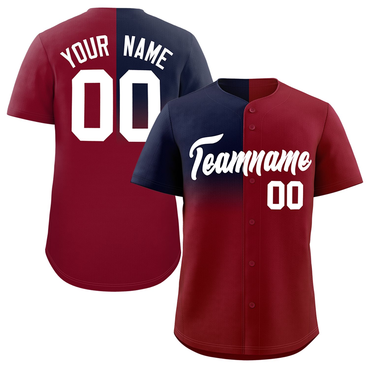 Custom Crimson Navy Personalized Half Gradient Design Authentic Baseball Jersey