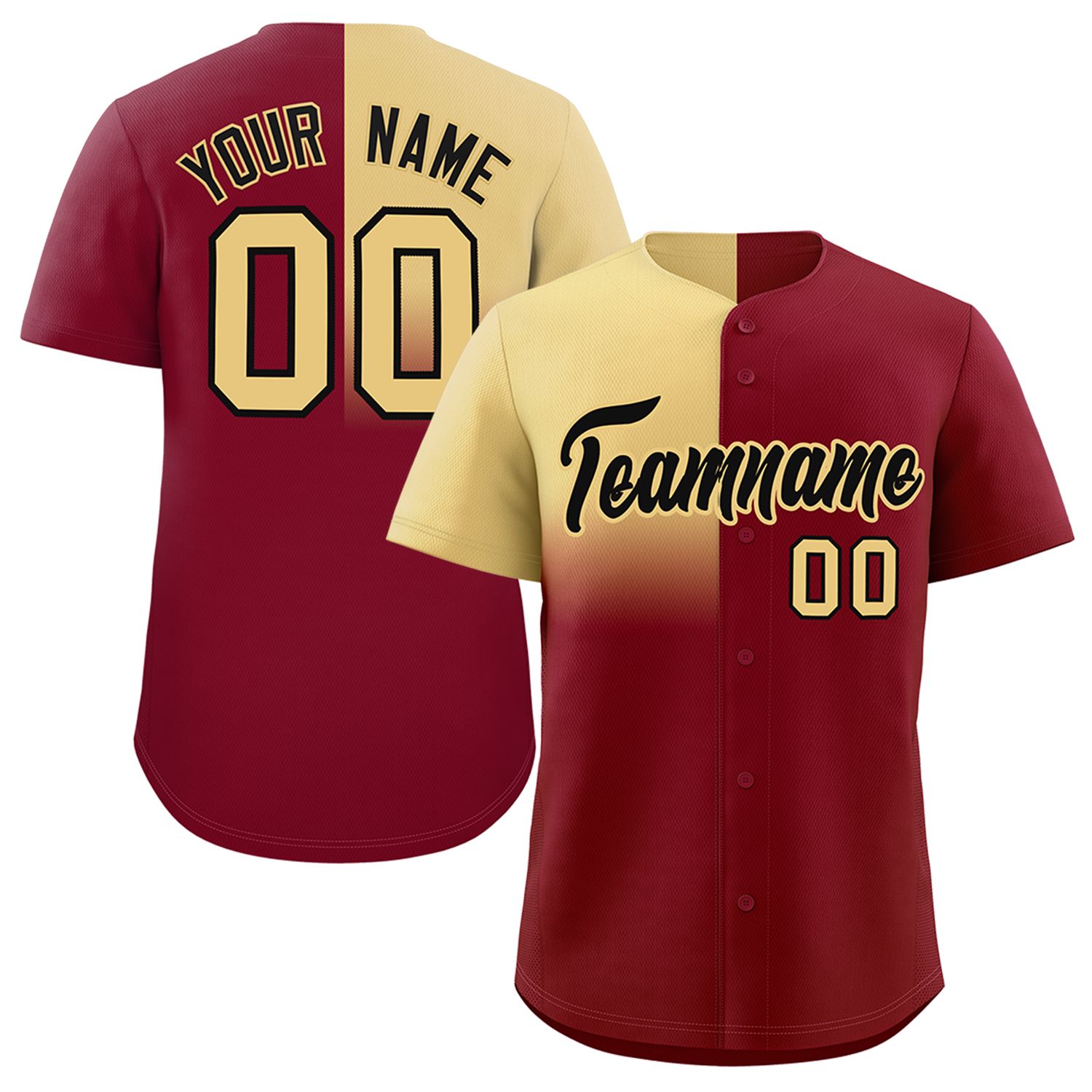 Custom Crimson Khaki Personalized Half Gradient Design Authentic Baseball Jersey