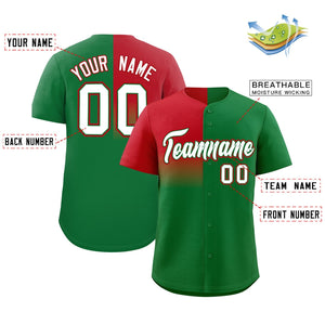 Custom Kelly Green Red Personalized Half Gradient Design Authentic Baseball Jersey