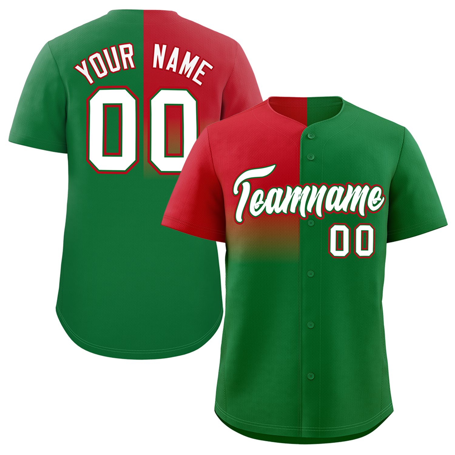 Custom Kelly Green Red Personalized Half Gradient Design Authentic Baseball Jersey