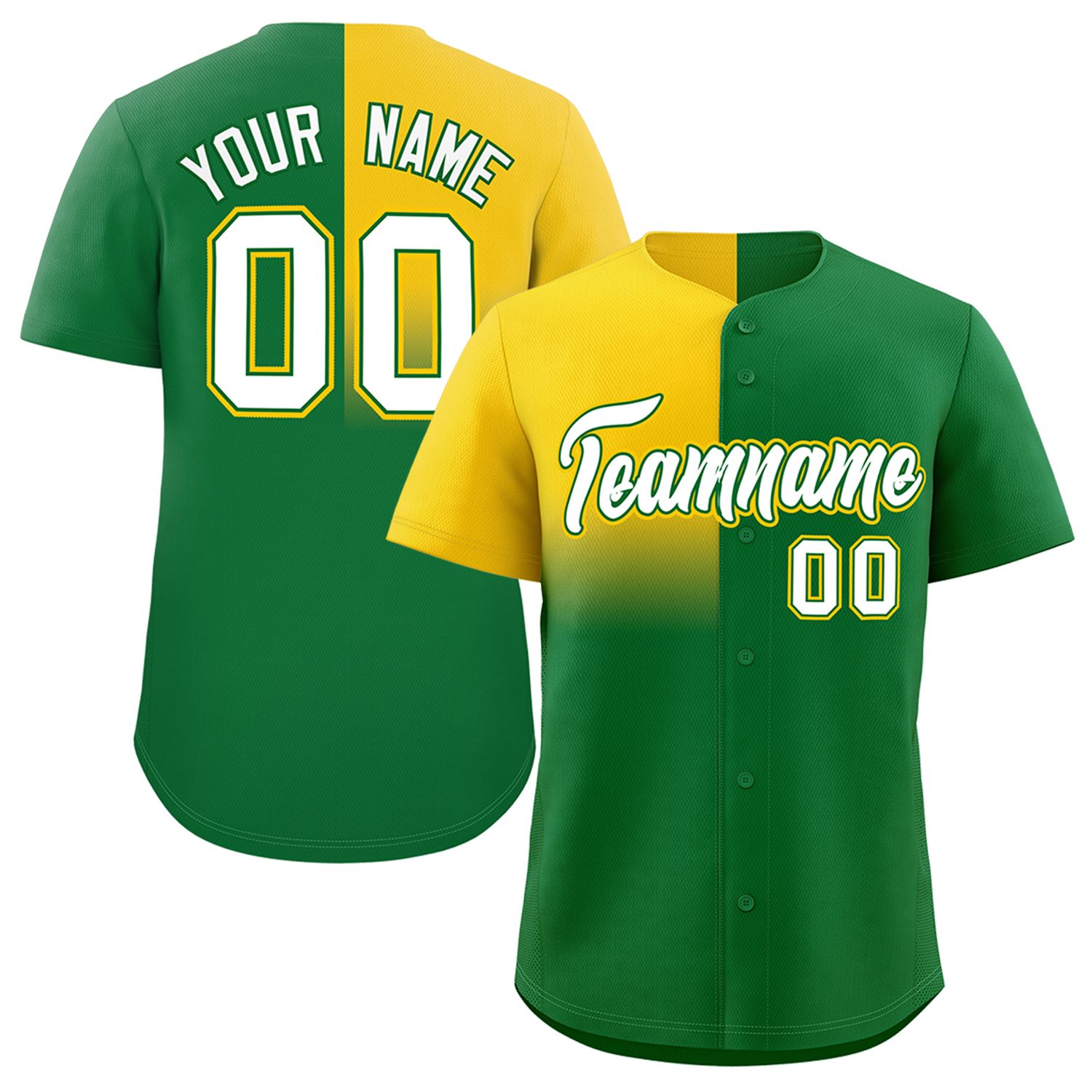 Custom Kelly Green Gold Personalized Half Gradient Design Authentic Baseball Jersey