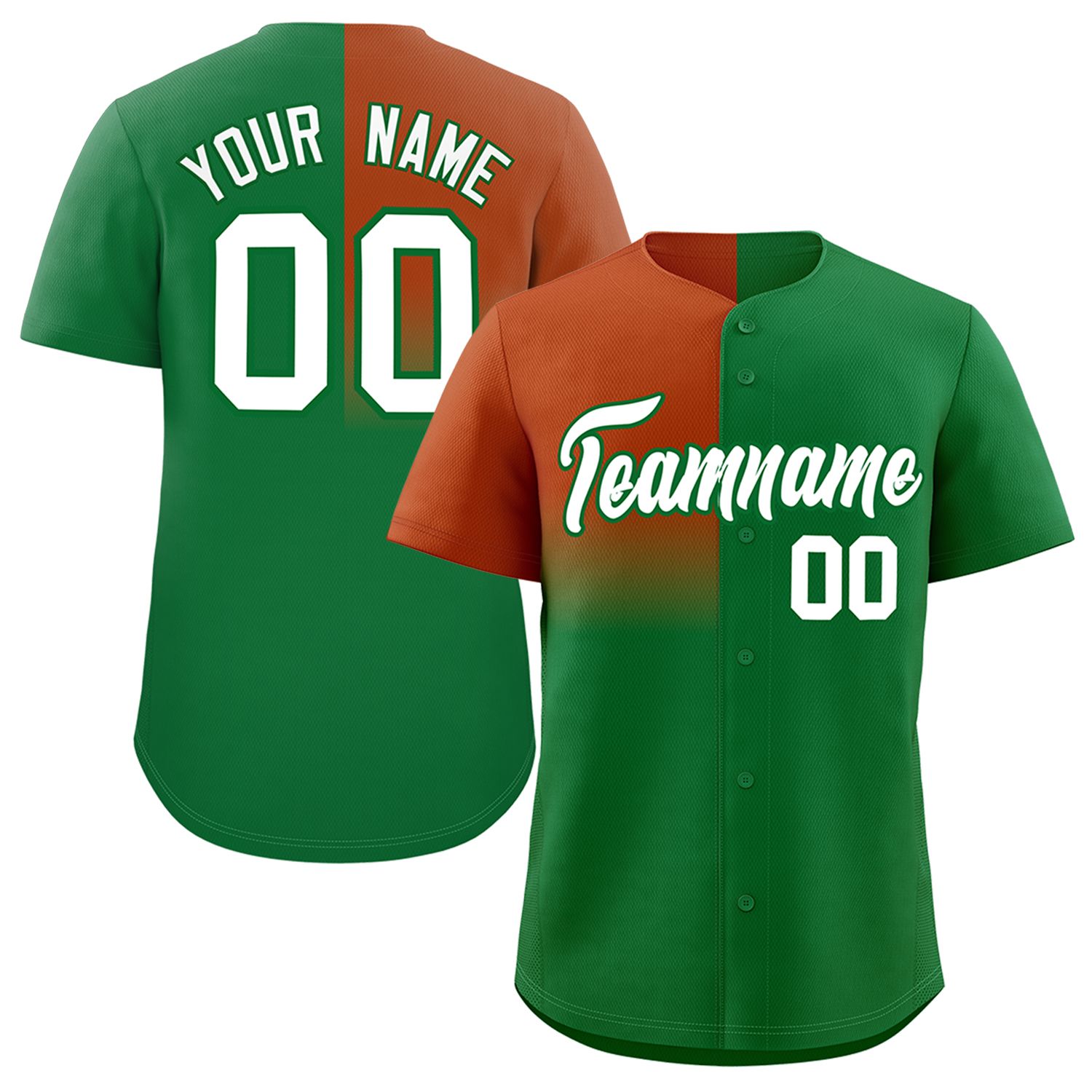 Custom Kelly Green Texas Orange Personalized Half Gradient Design Authentic Baseball Jersey