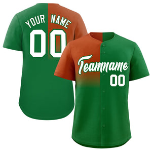 Custom Kelly Green Texas Orange Personalized Half Gradient Design Authentic Baseball Jersey