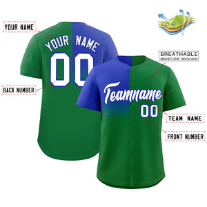 Custom Kelly Green Royal Personalized Half Gradient Design Authentic Baseball Jersey