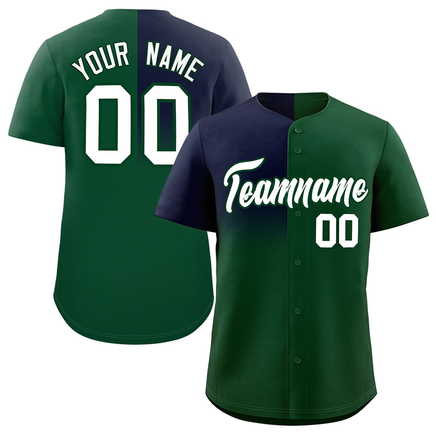 Custom Green Navy Personalized Half Gradient Design Authentic Baseball Jersey