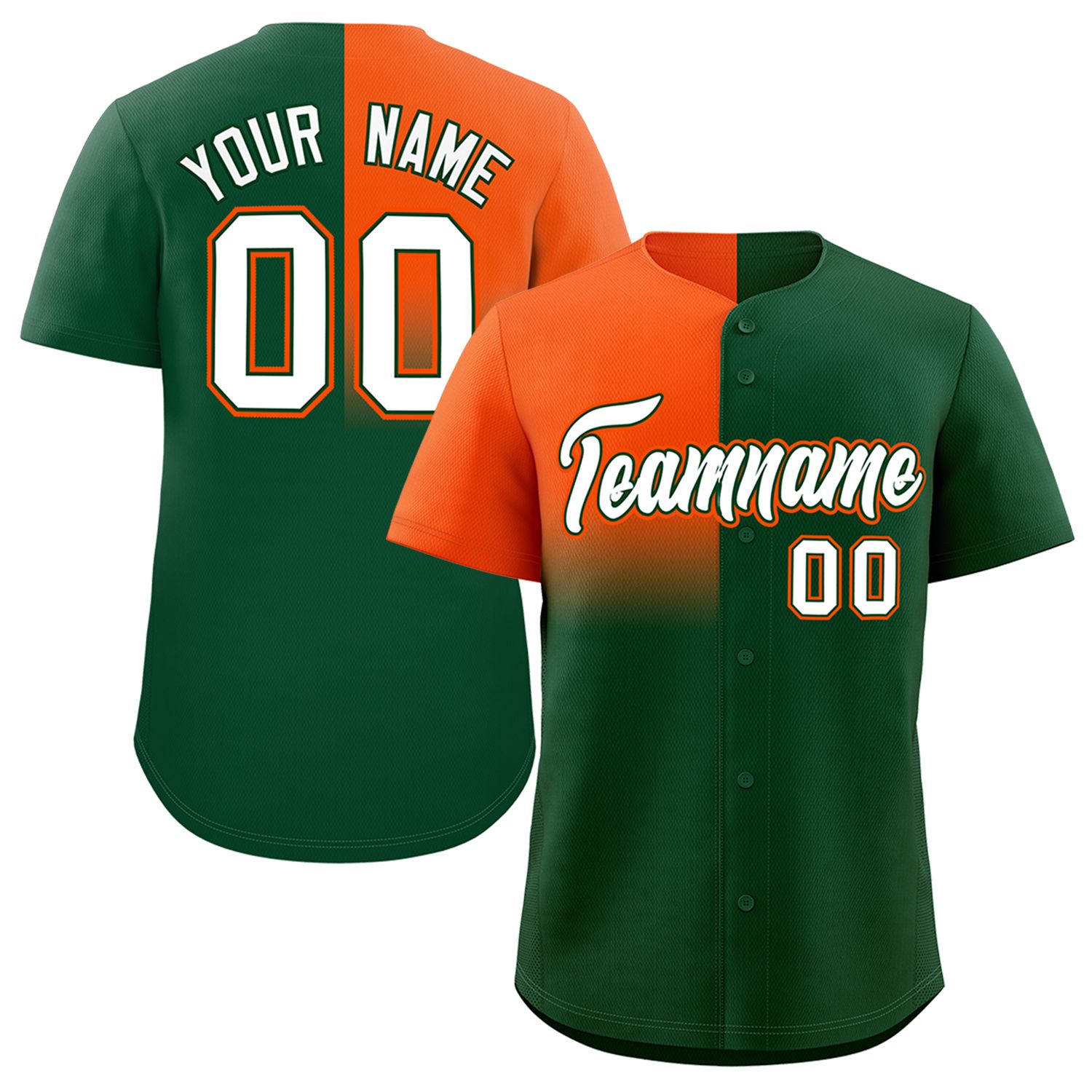 Custom Green Orange Personalized Half Gradient Design Authentic Baseball Jersey