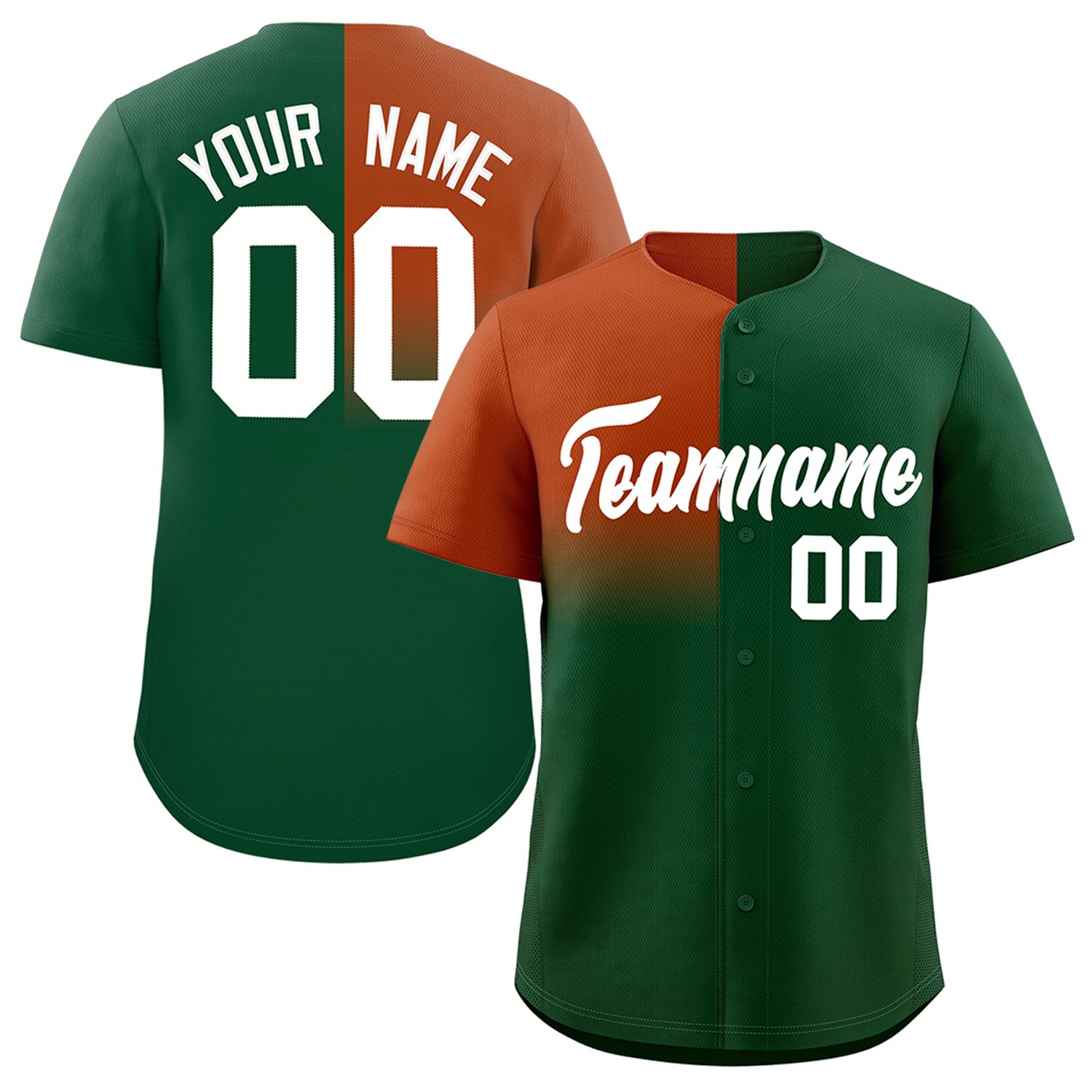 Custom Green Texas Orange Personalized Half Gradient Design Authentic Baseball Jersey