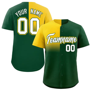 Custom Green Gold Personalized Half Gradient Design Authentic Baseball Jersey