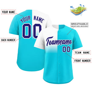 Custom Sky Blue White Personalized Half Gradient Design Authentic Baseball Jersey