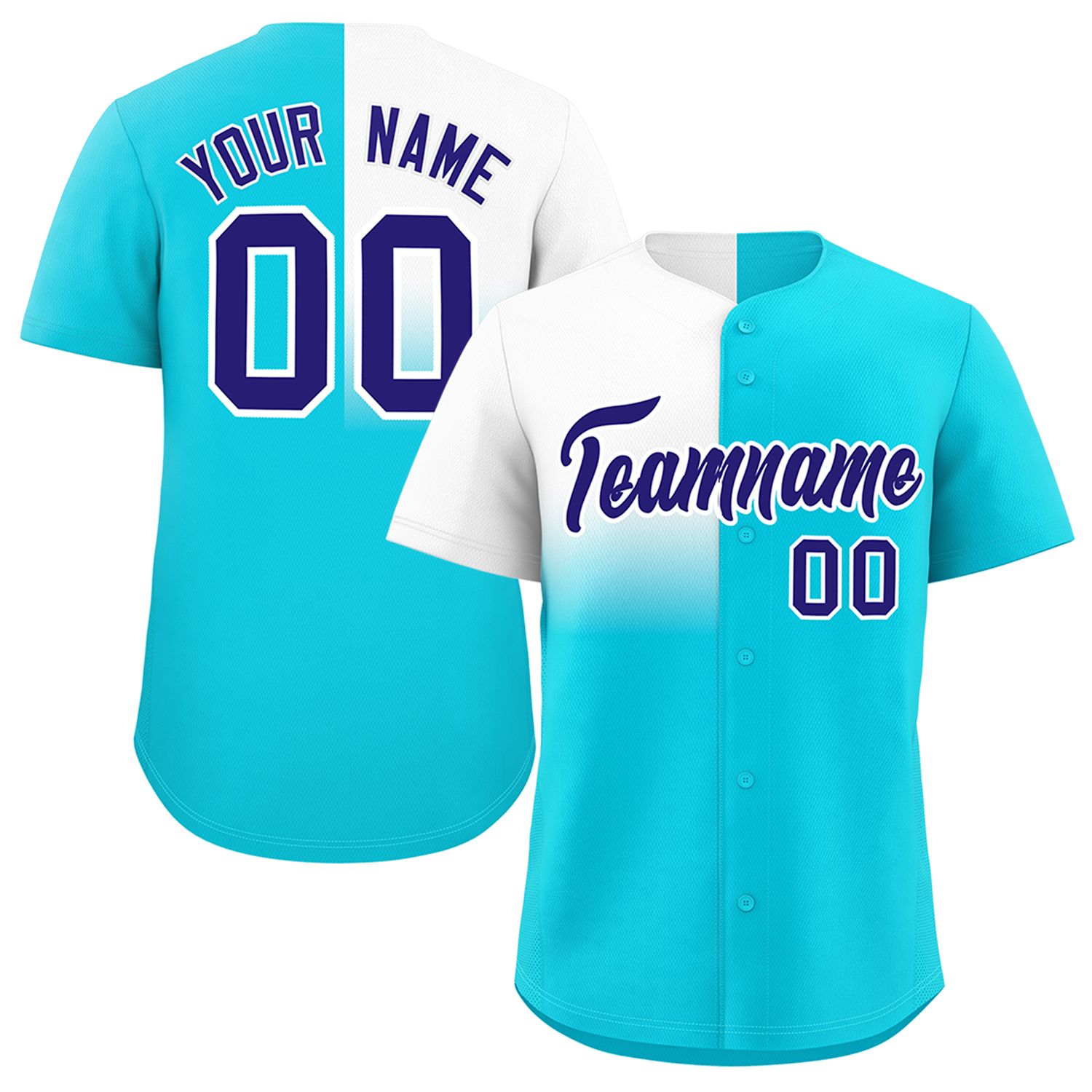 Custom Sky Blue White Personalized Half Gradient Design Authentic Baseball Jersey