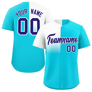 Custom Sky Blue White Personalized Half Gradient Design Authentic Baseball Jersey